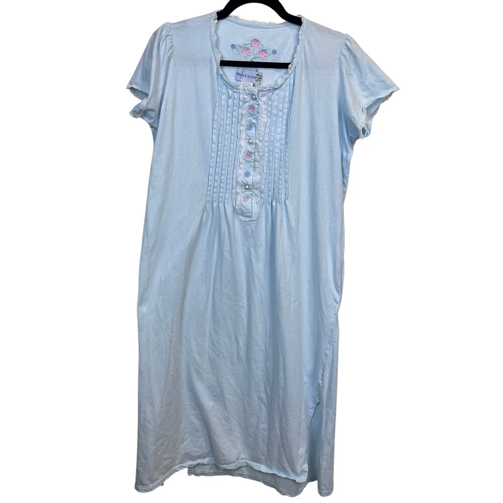 Moondance Vintage 90s Blue Cotton Embroidered Lace Trim Nightgown Women’s Small